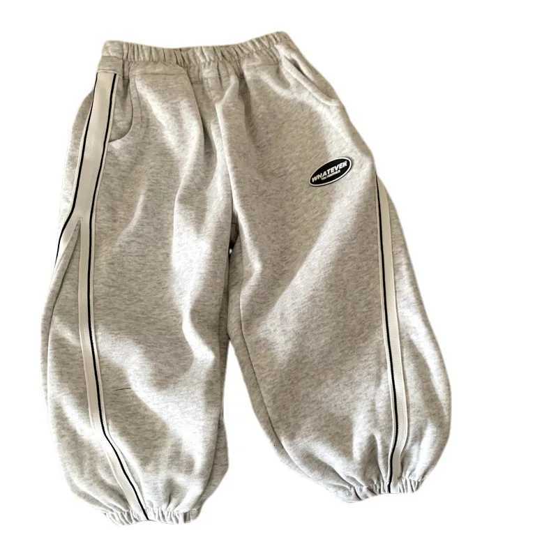 Boys Girls Sweatpant Autumn Spring 2025 Casual Fashion Trendy Loose Patchwork Gray Black Solid Color Long PantT251027