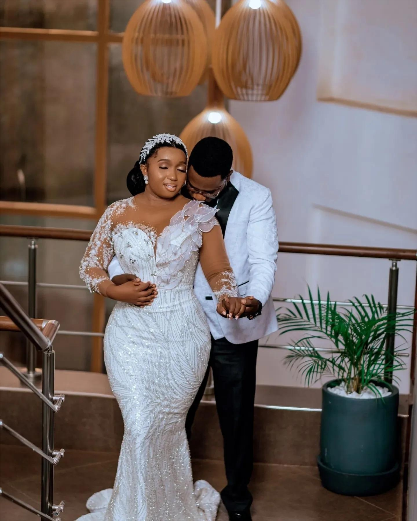 Aso Ebi Mermaid Wedding Dress in White with Florals Beaded Crystals Sequined Lace and Stunning Design