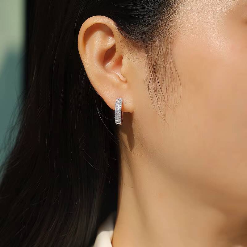 Three Layers Round VVS1 Clarity Moissanite Earrings Women Daily Wear Jewelry Hoop Earrings Hypoallergenic S925 Silver Earrings