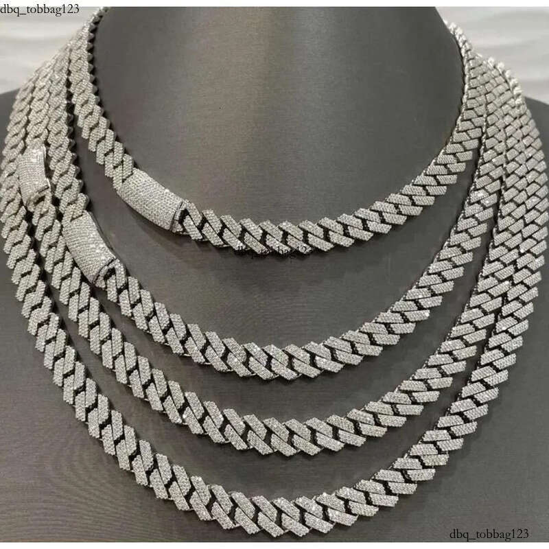 Iced Out Mens Women sterling Sier 10MM Hip Hop Moissanite Cuban Link Chain Necklace