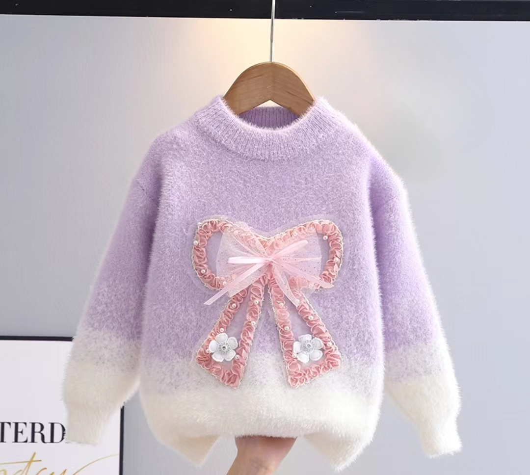 New hot selling designer sweater, fashionable thickened faux mink velvet children's sweater, knitted top for autumn and winter base
