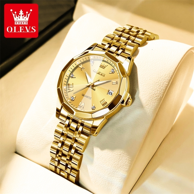OLEVS Fashion Golden Watch for Women Stainless Steel Waterproof Womens Watches Elegant Original Ladies Quartz Wristwatch 251027