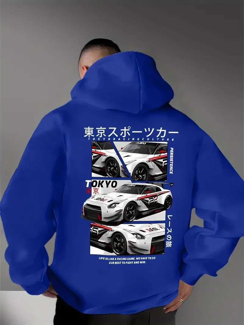 Behind the elements of the Japanese Tokyo Motor City there is a big picture printed mens casual street style hoodie sweatshir W251027