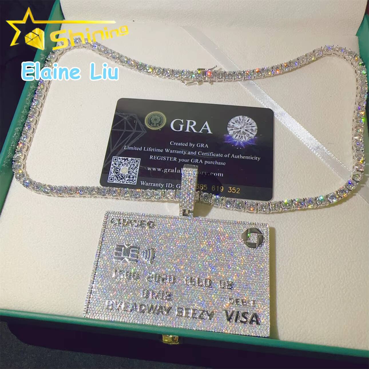 GRA Certificated Hip Hop Jewelry Moissanite Diamond Pendant D Color VVS Moissanite Diamond Rapper Pendant