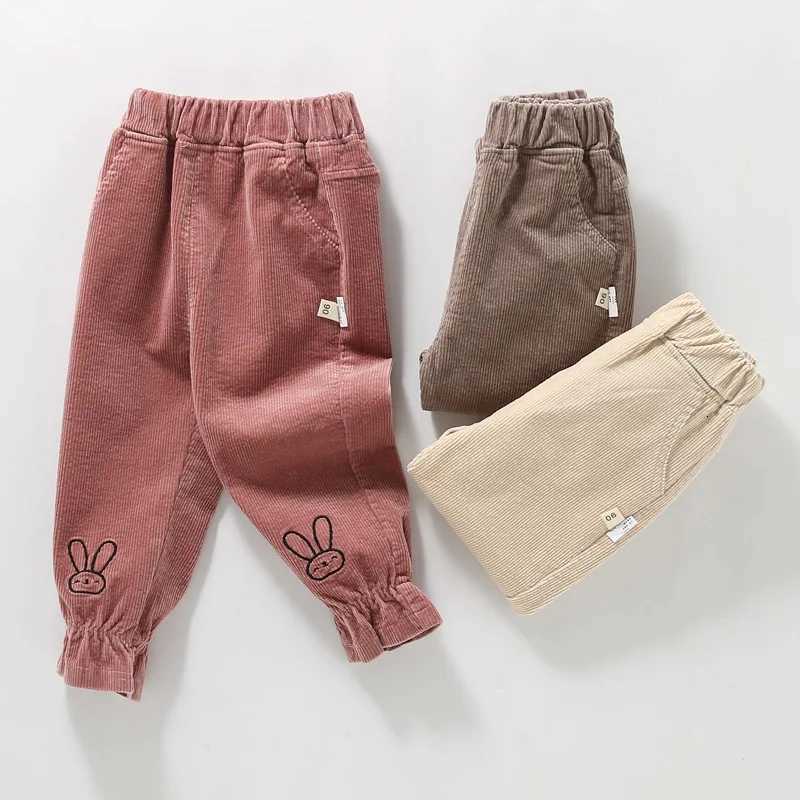 Baby Girls Autumn Pants Cartoon Rabbit Embroidery Toddler Girls Trousers Soft Elastic Waist Solid Color Kids Baby Girls PantsT251027