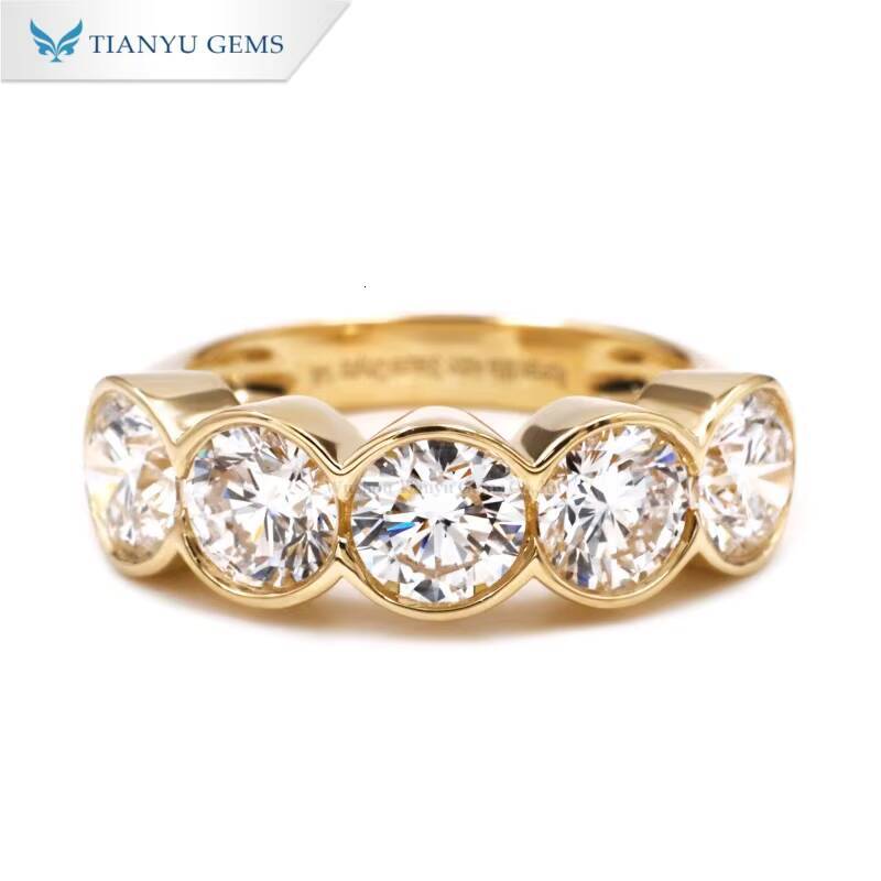 Tianyu Gems Bezel Set 583mm Round Cut 38ctw DEF Lab Diamonds Ring Women 18k 14k 10k Yellow Gold Wedding Engagement Rings Gifts