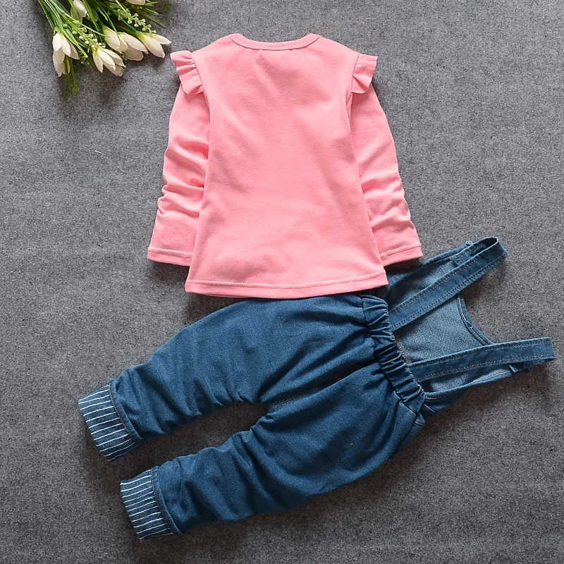 Disney Minnie Mouse Baby Girl Clothes Sets Spring Autumn Toddler Long sleeves Tshirt Overalls Jeans 2pcs Suit Casual Children Clothing H251027