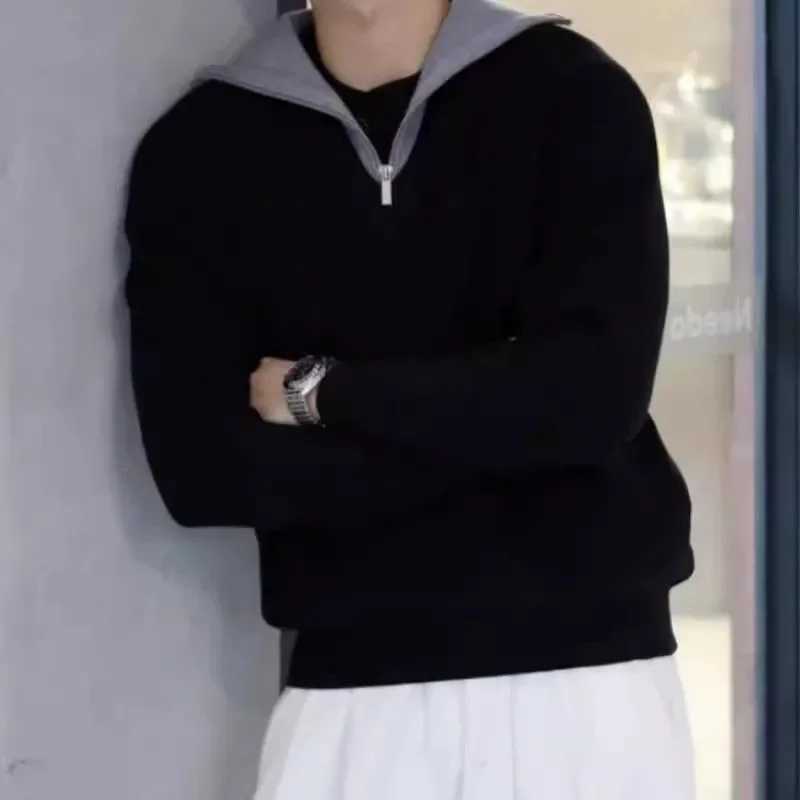 Fashion Luxurious Contrasting Color Halfzip Pullover Sweatshirt for Men Trendy Brand Casual Longsleeved Fake Twopiece Top W251027