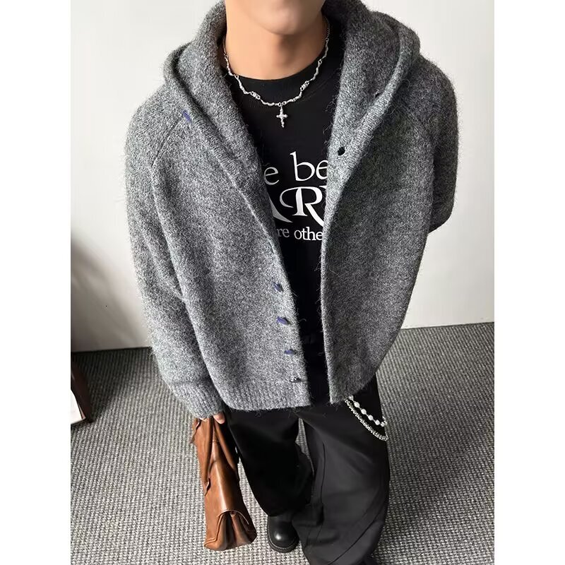 Design Sense Cleanfit Cardigan Jacket Men's Autumn Winter Trendy Loose Lazy Style Knitted Sweater Designer Sweater Hooded Sweater