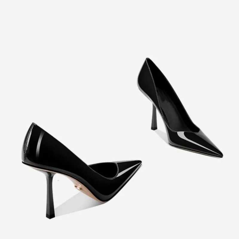 Temperament fi pointed high heels sexy new patent leather shallow mouth black single shoes womens shoesXJ251027
