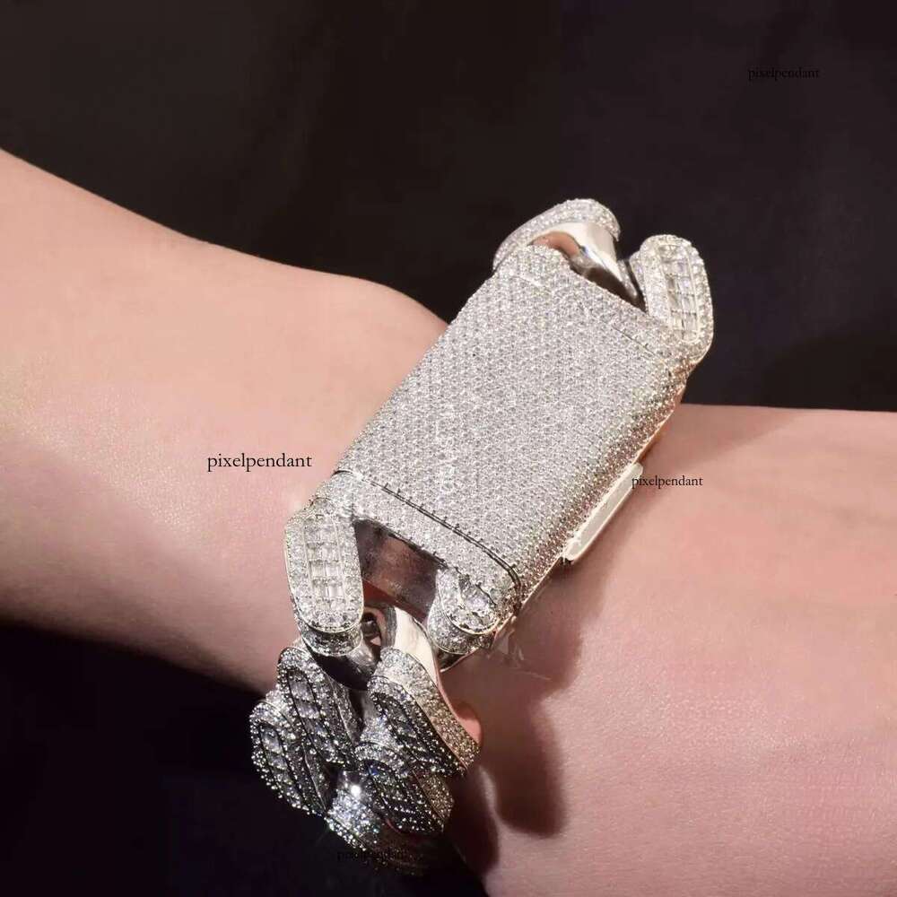 necklace moissanite cuban chain Big Heavy Mens Necklace iced Vvs Moissanite Baguette Dia Hip Hop Iced Out Cuban Link Chain