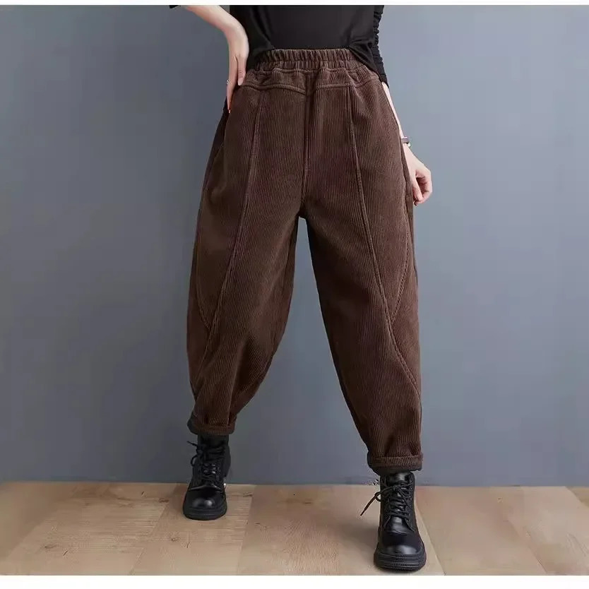 Thickened FleeceLined Corduroy Purple Harem Trousers For MiddleAged Women Winter Style Moms Peony Pants 251027