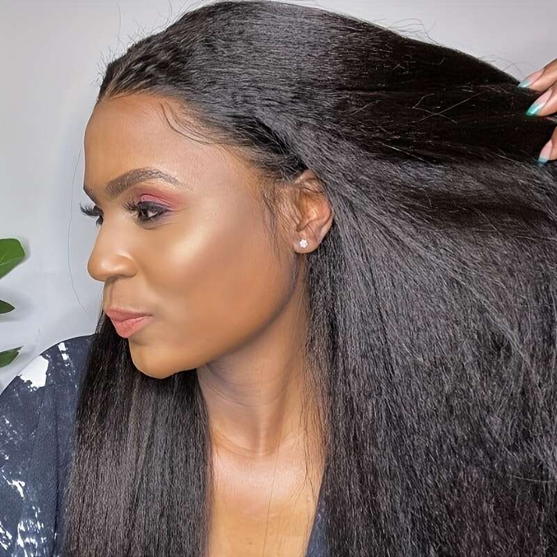 5*5 Glueless Ready To Go Cut Beginners Kinky Front Remy Unprocessed Brazilian Virgin No Glue Lace Wig Yaki Straight Human Hair Wigs Pre Plucked For Wo