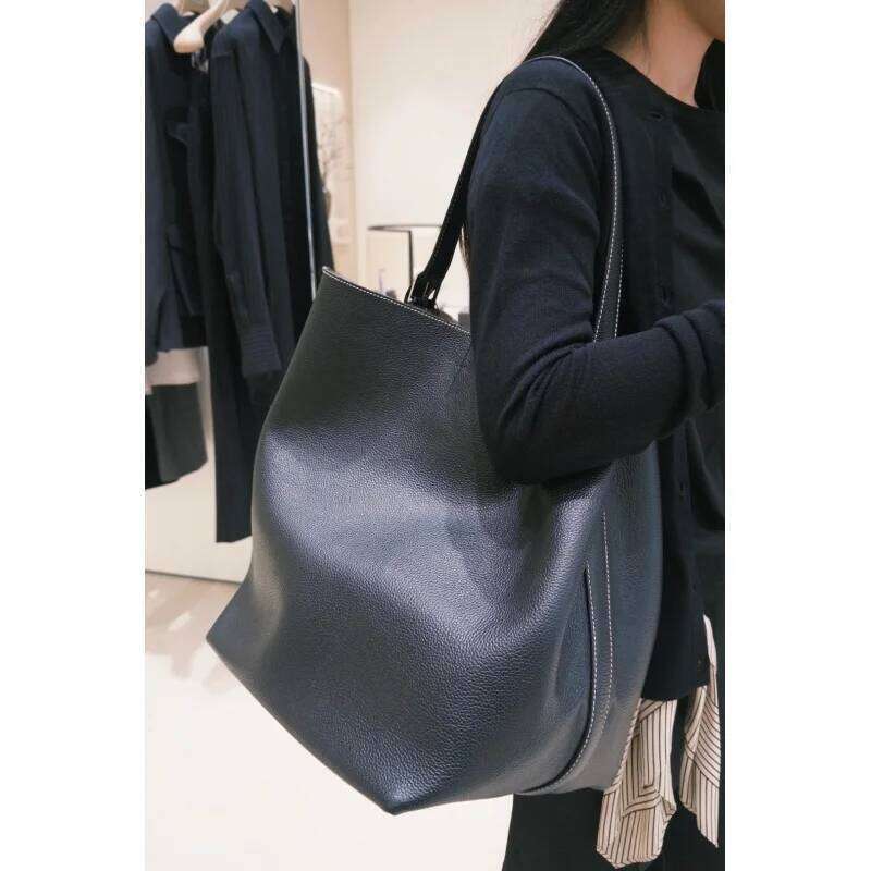 Designer Luxury Minimalist Vintage Suede Frosted Cowhide Bucket Genuine Leather Commuter Large Capacity Tote Bag Women