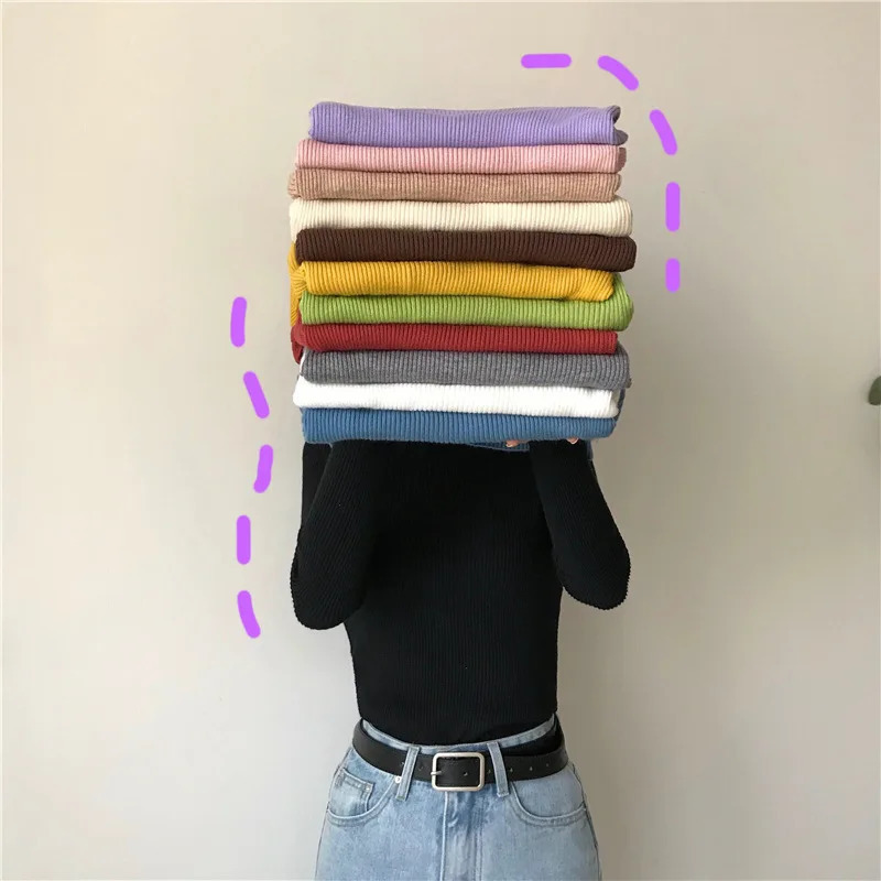 Women Heap Turtleneck Autumn Winter Sweater Fashion Pullover Elastic Knit Ladies Jumper Casual Solid Soft Female Basic Tops 251027