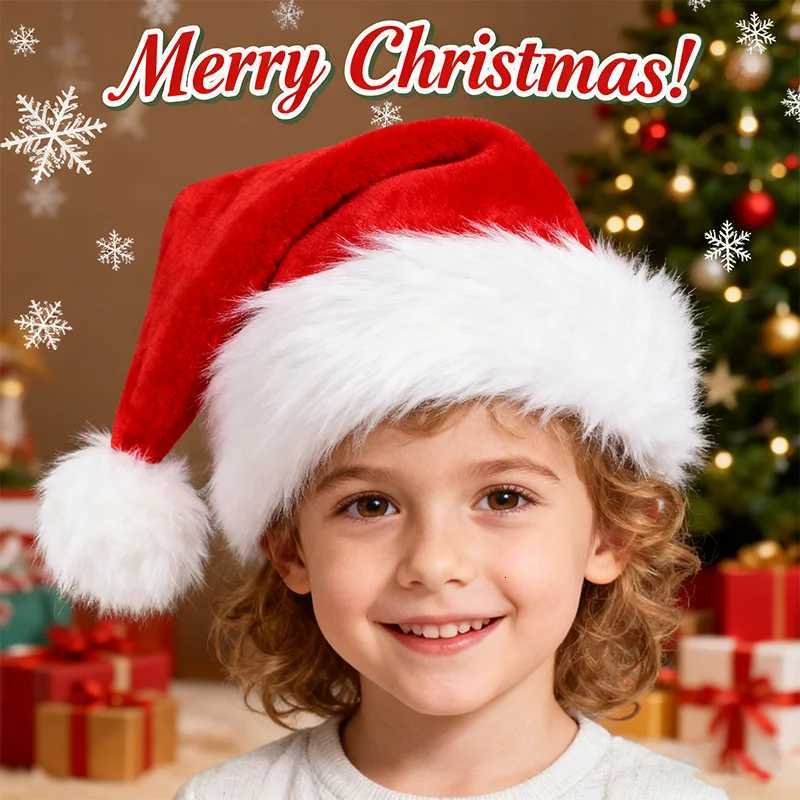 Christmas Santa Hat Xmas Long Plush Holiday Red Hat For Adults And Kids Unisex 2025 New Year Festive Party Supplies GiftsW251027