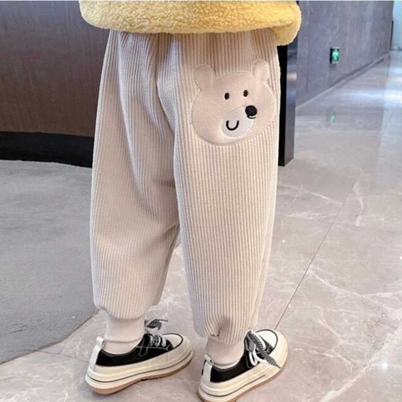 Thickened Fleece Winter Pants for Kids 16Y with Bear Patch Casual Warm Thermal Joggers for Baby Boys And GirlsT251027
