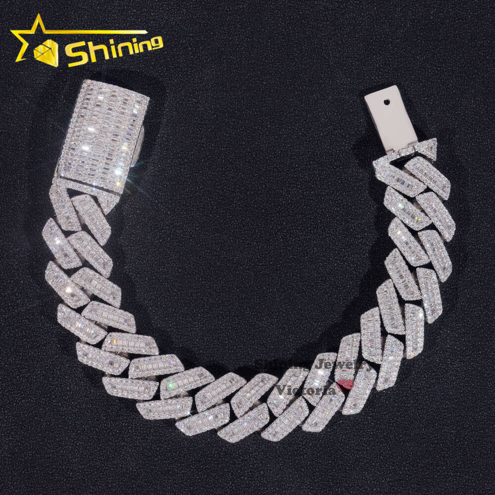 Hip Hop Jewelry Popular Special Design Buss Down 18MM Baguette Moissanite Diamond Cuban Link Bracelet for Men