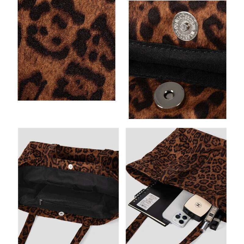 Fashion Large Capacity Women's Handbags Leopard Pattern School Work Shopping Tote Bag Retro Canvas Book Shoulder Bags Suotong1027