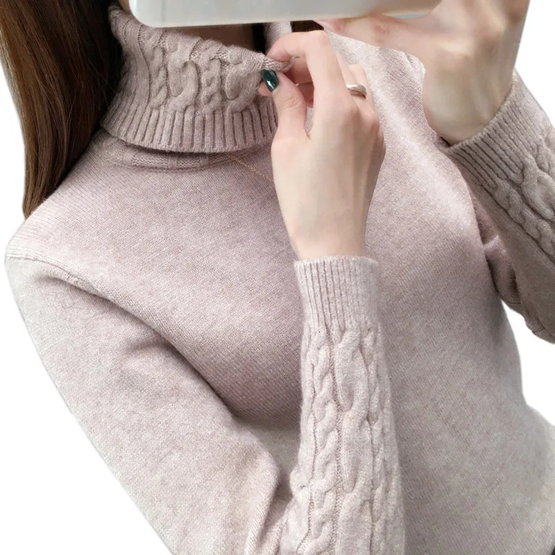 Women Sweater Turtleneck Pullovers Autumn Winter Sweaters 2025 Long Sleeves Thick Warm Female Sweater Khaki 251027