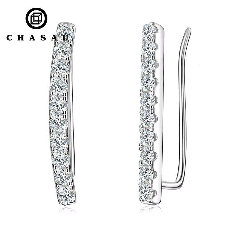 Fine Jewelry Original 925 Sterling Silver Long Ear Cuff D030CT Moissanite Bar Earrings for Women Girls