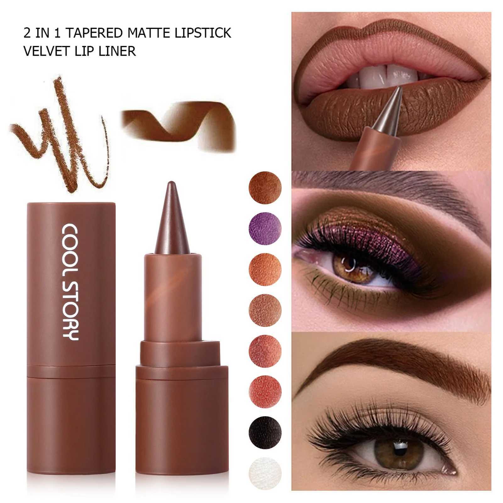 Matte Liner Lipstick Pen Gradient Eyebrow Red Brown Eyeshadow 3 in Lasting Waterproof Lip Stick Sexy Women Lip Cosmetics W251027