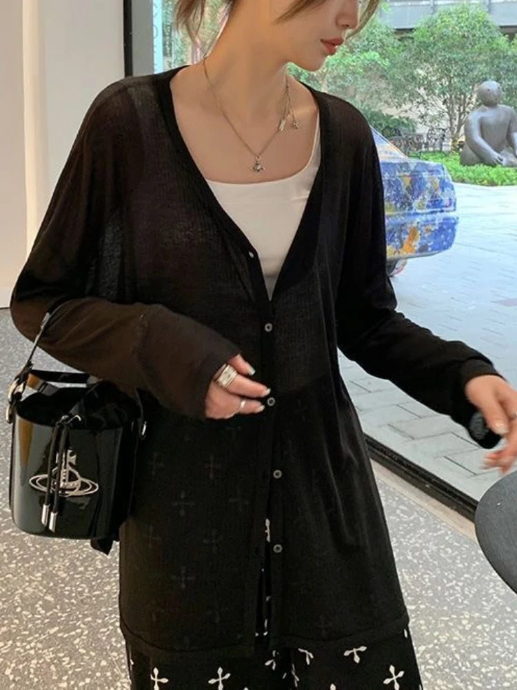 Womens Lightweight VNeck Long Sleeve Cardigan Top Sun Protection Spring Summer Autumn Jacket for Casual Daily Outwear 251027