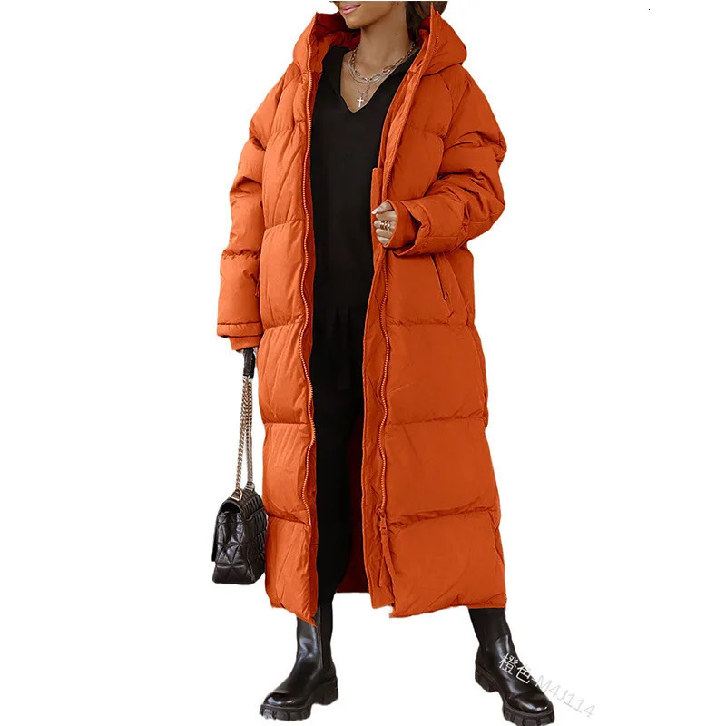 Parkas Women Long Coats Hooded Full Sleeve Thick Warm Solid Y2k Streetwear Elegant Splice Zipper Coat Outerwear Autumn Winter 251027