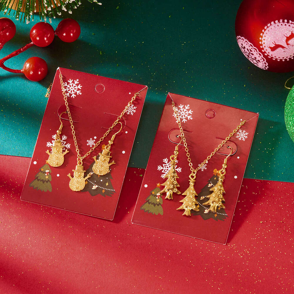 Simple Christmas Tree Snowman Pendant Necklace Bracelet Set Versatile Accessories