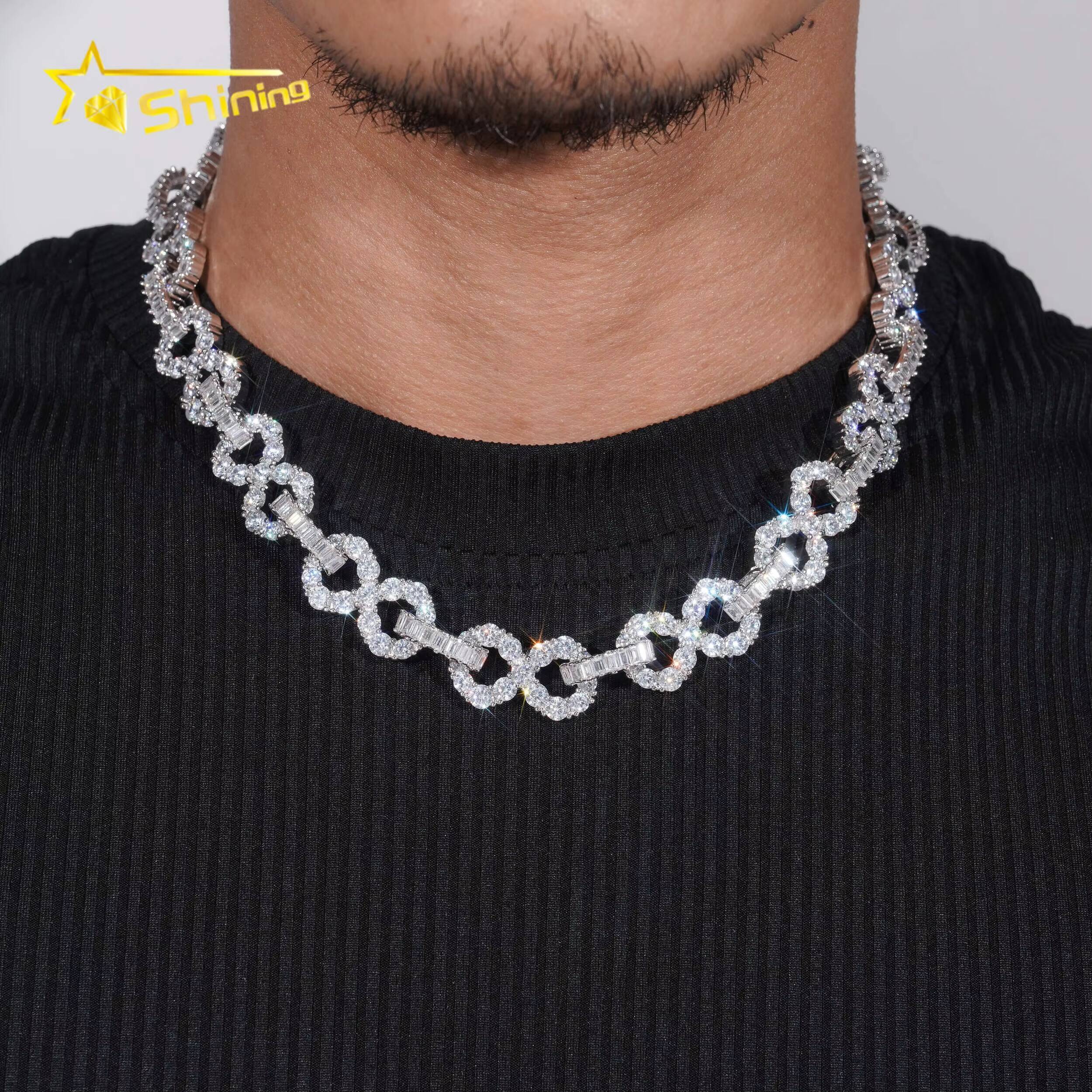 Hip Hop Style Baguette Diamond 925 Sterling Silver Iced Out 16mm Cuban Moissanite Infinity Link Chain