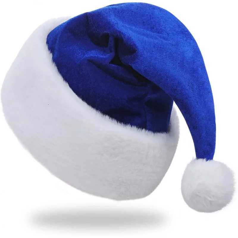 Blue Velvet Christmas Hat for Adults Festive Holiday Party Accessory Comfortable Stylish New Year Celebration ItemW251027