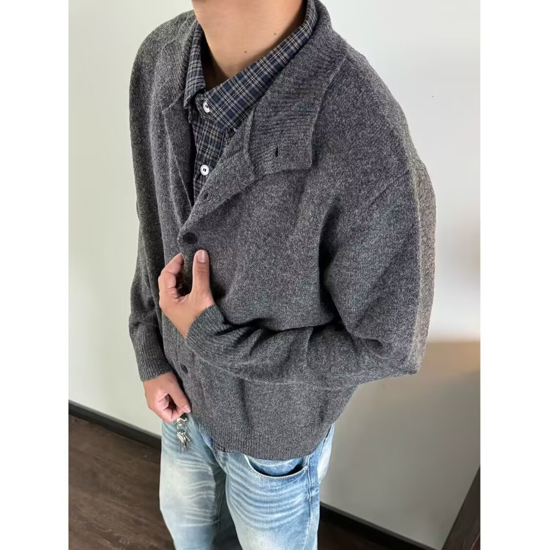 Korean Style Autumn Winter Half Turtleneck Cardigan Warm Sweater Men Designer Sweater New Old Money Style Versatile Casual Knitted Sweater Jacket