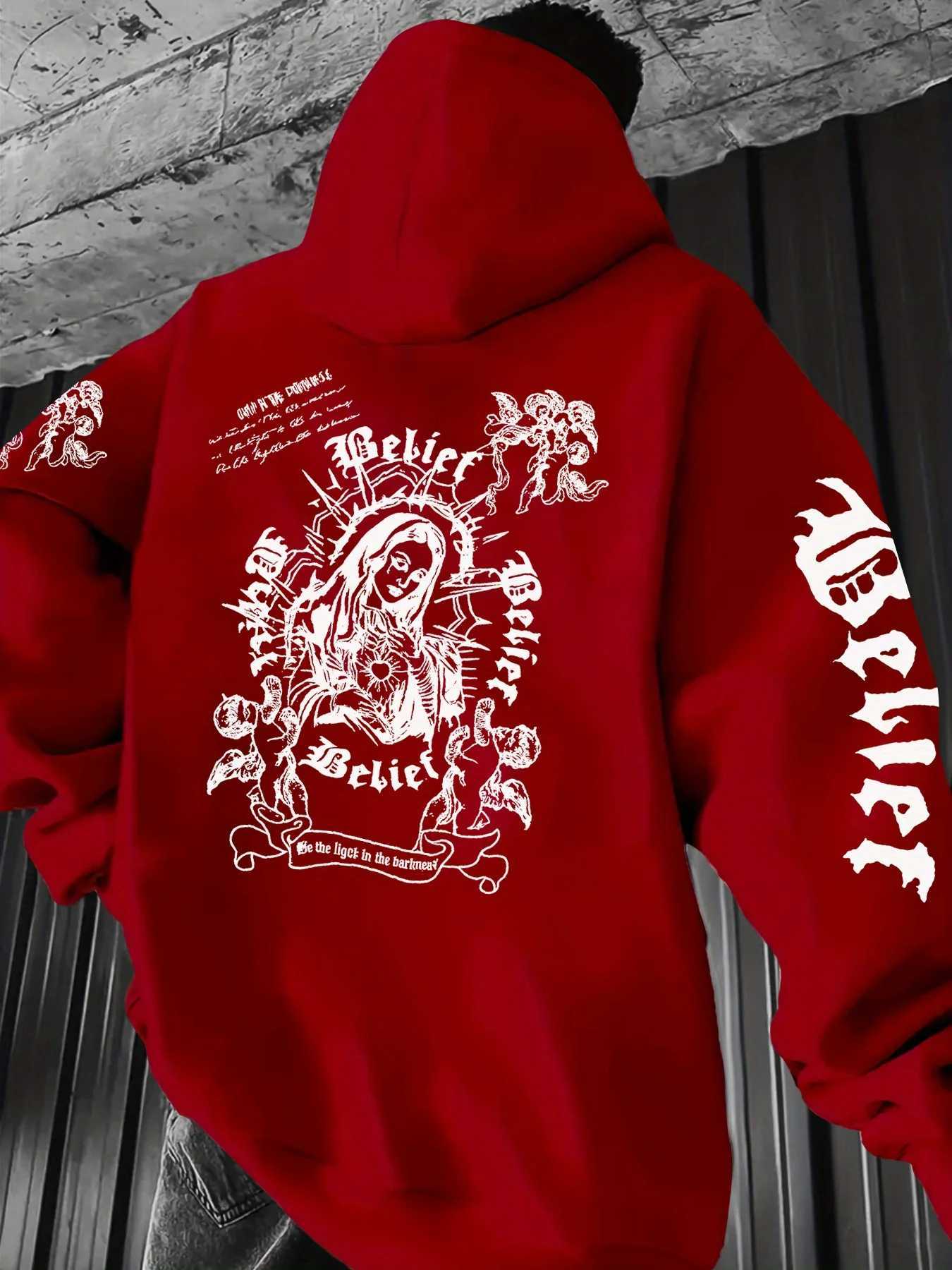 European and American Mens Autumn Fashion Gothic Statue of Liberty Letter Printed Hoodie Outdoor Street Versatile Top W251027