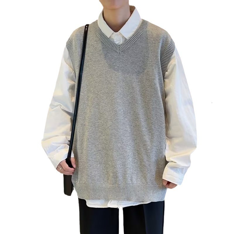 V-neck Sweater For Men Autumn And Winter Korean Style Trendy Loose Knitted Designer Sweater Vest Autumn Ins Sleeveless Tank Top