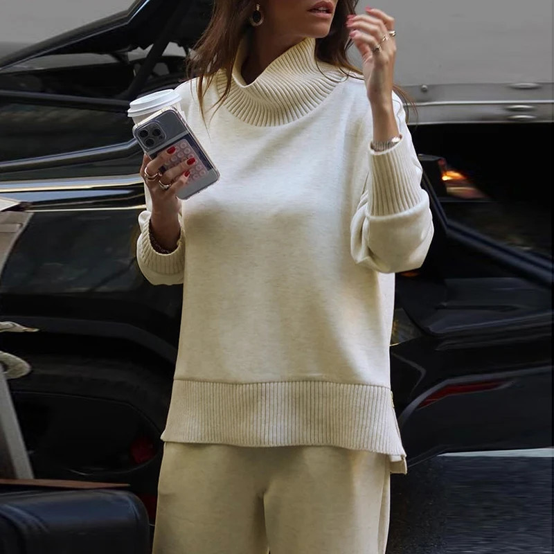 Vintage Autumn Winter Clothing Warm Sweater Solid Wide Leg Trousers Lazy Two Piece Women Suit Casual Knitted Long Pant Sets 251027