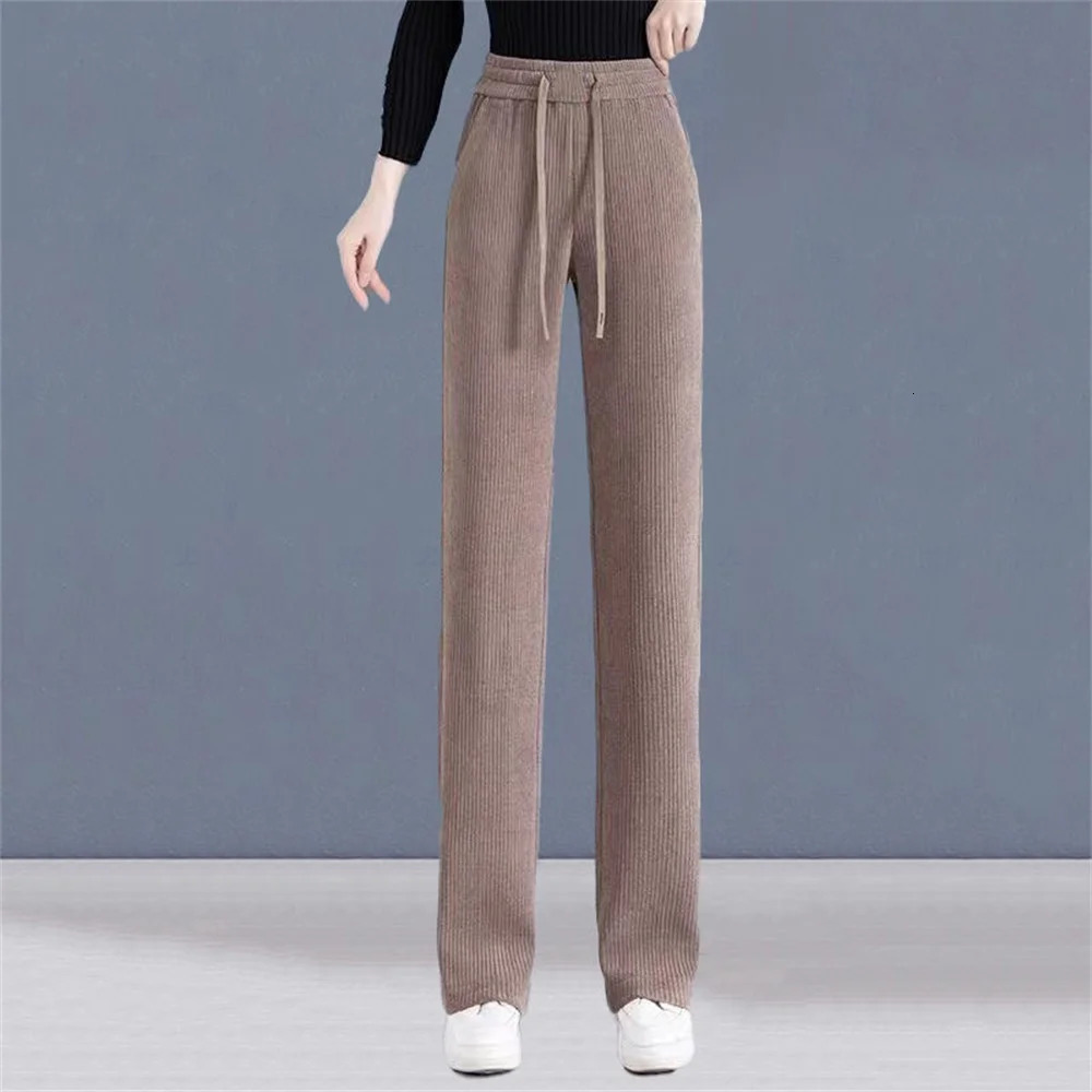 Autumn Winter Elastic Waist Loose Casual Wide Leg Corduroy Pants Female Add Velvet Fashion Allmatch Trousers Womens Clothing 251027