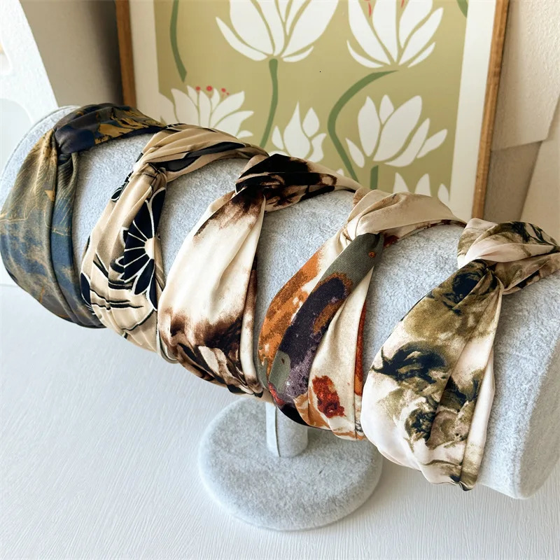 Fashion Wide Hair Hoop Tie Hairband for Women Girls Vintage Print Flower Cross Turban Headband Bohemia Hair Accessories 251023