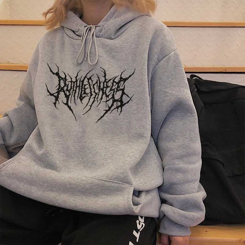 Casual Letter Punk Large Size Vintage Long Sleeve Ulzzang Dark Women Hooded Winter Gothic Sweatshirt Streetwear Sweatshirt W251027
