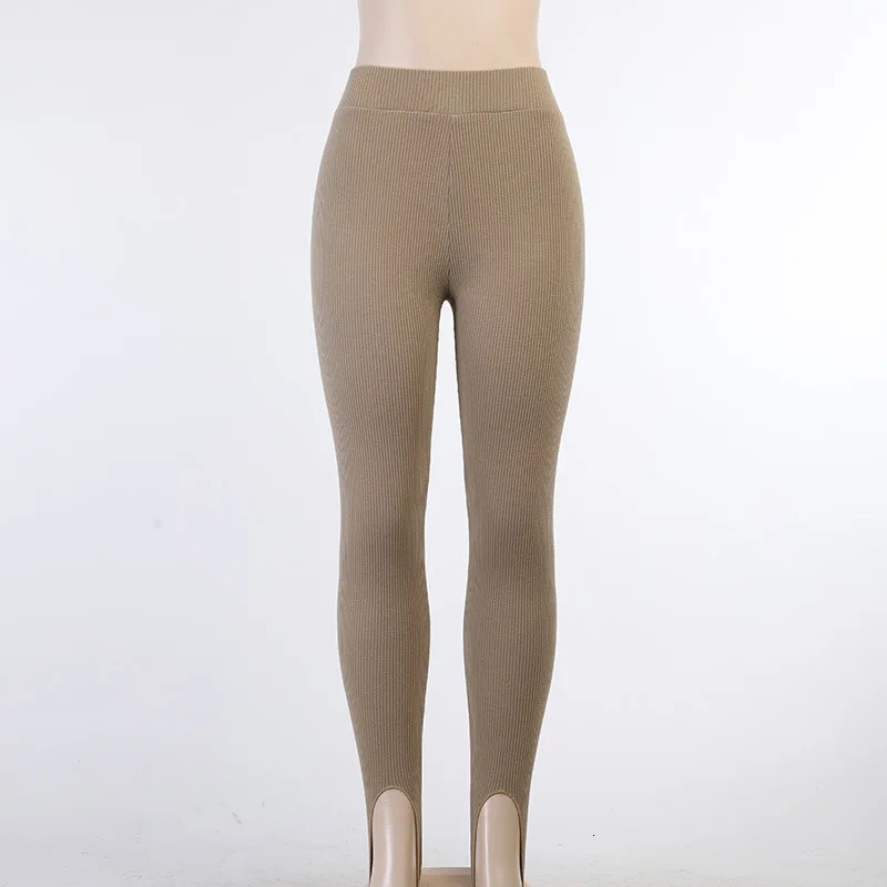 Women Ribbed Knit Leggings Fashion Beige High Waist Cotton Fitness Basic Pants Casual Spring Female Stretch Skinny Leggings 251027