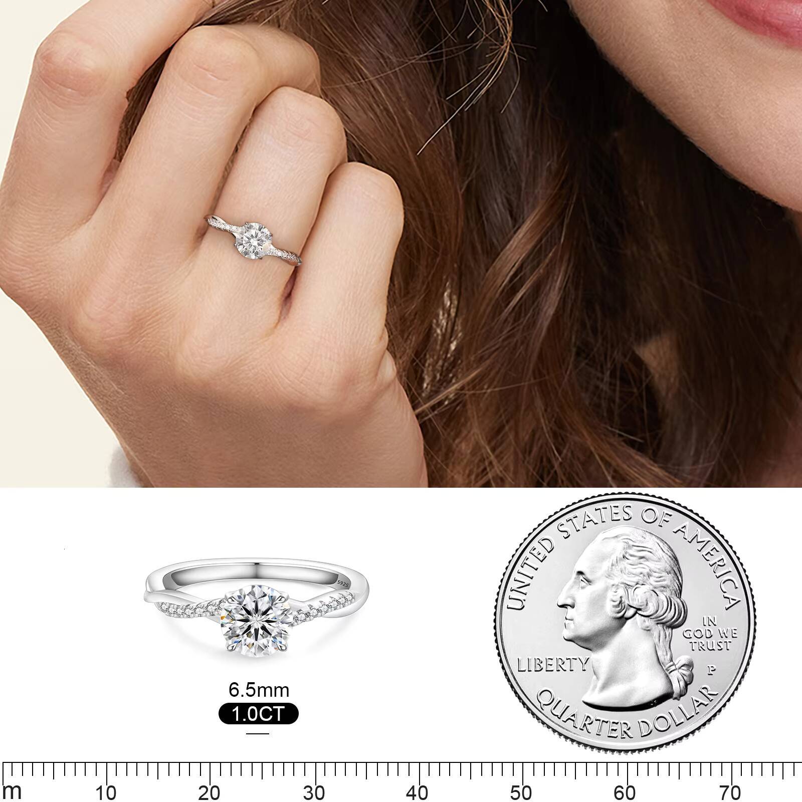 Wholesale Round Cut Moissanite Women Ring 1CT VVS1 Wedding Band 925 Sterling Silver 18K Gold Plated Moissanite Promise Rings