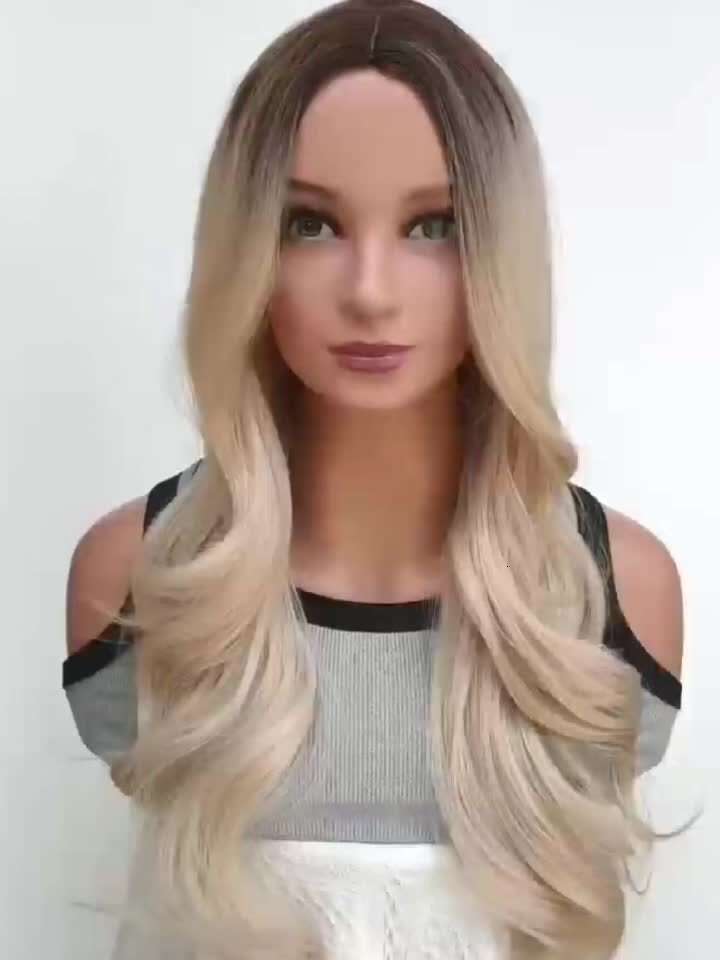 Luxurious Blonde Ombre Curly Wave Wig For Women, High-Density Fiber, Middle Part, Rose Net Cap, Versatile Styling Options