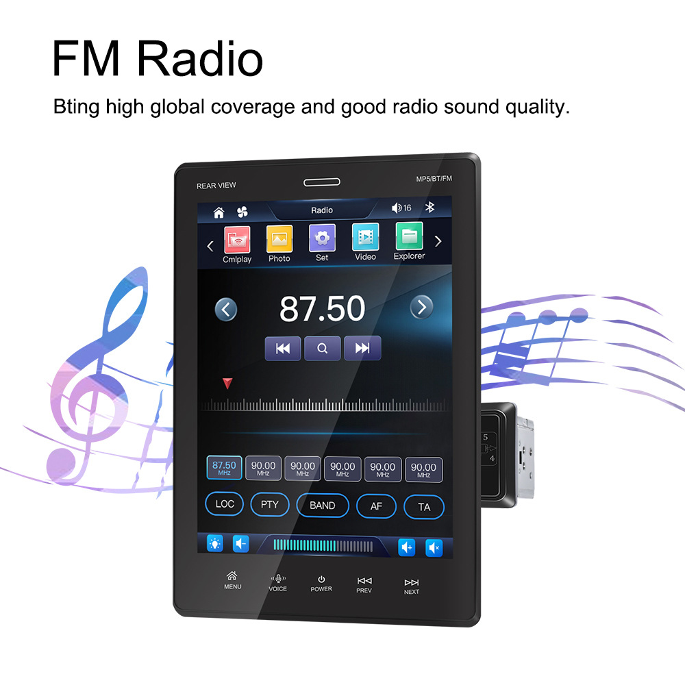 9.5 inch MP5 Vertical Screen Telescopic Car Stereo CarPlay Player Android Auto MP5 Player Mirror Link With Rearview Camera