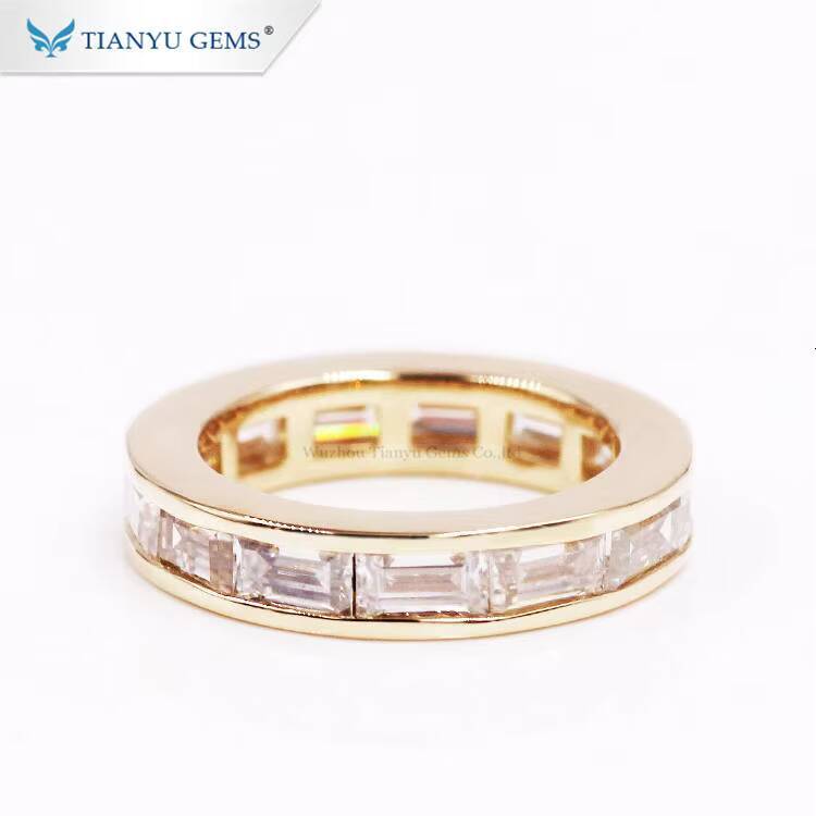 Tianyu Gems 3x5mm Baguette Cut Moissanite Band Ring DEF Colorless Women 18k 14k 10k Yellow Gold Rings Wedding Customized Jewelry