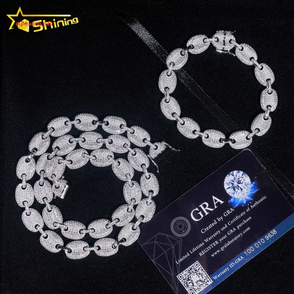 Hip Hop Jewelry 8MM 18K Gold Plated 925 Sterling Silver Necklace VVS Moissanite Cuban Link Chain Bracelet