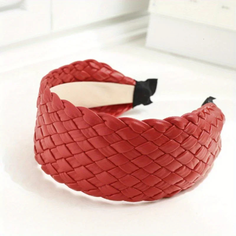 Wide Side Weave Artificial Leather Headband Fashion Women Hairband PU Braided Hair Hoop Adult Non Slip Hair Accessories 251023