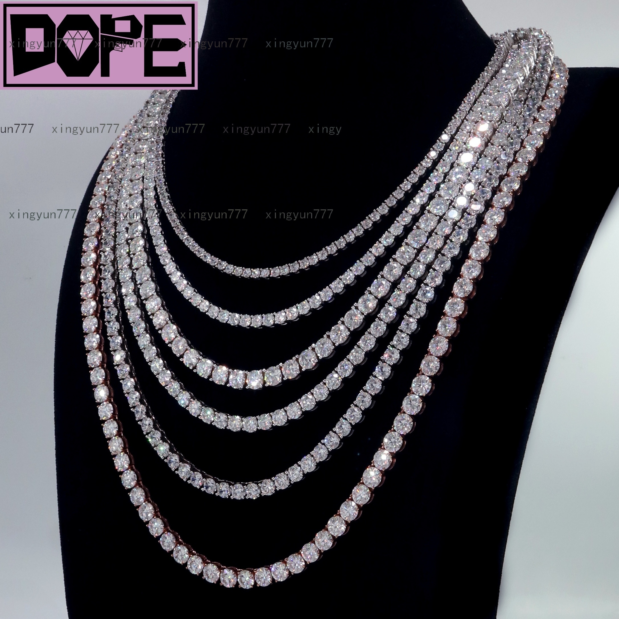 Hand Setting Tennis Chain Necklace Custom 3MM 925 Silver VVS Iced Out Moissanite Tennis Chain