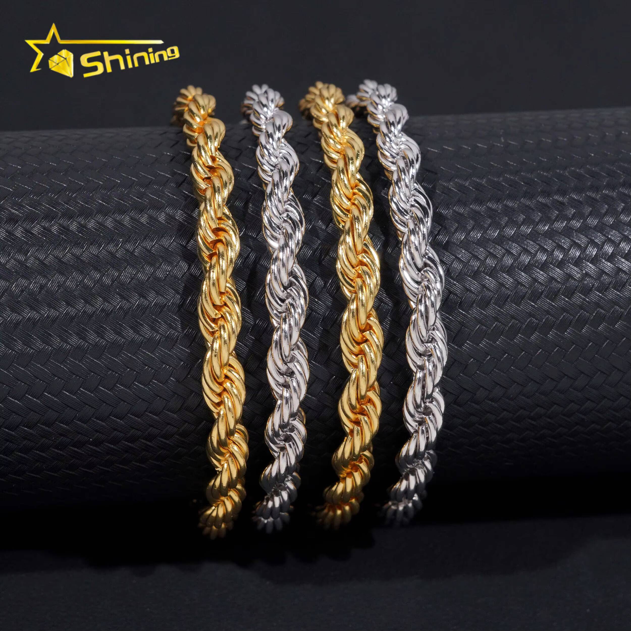 Wholesale Price Fashion Jewelry Necklace Hip Hop Gold Plated 6MM Stainless Steel Moissanite Rope Chain VVS Choker Necklace