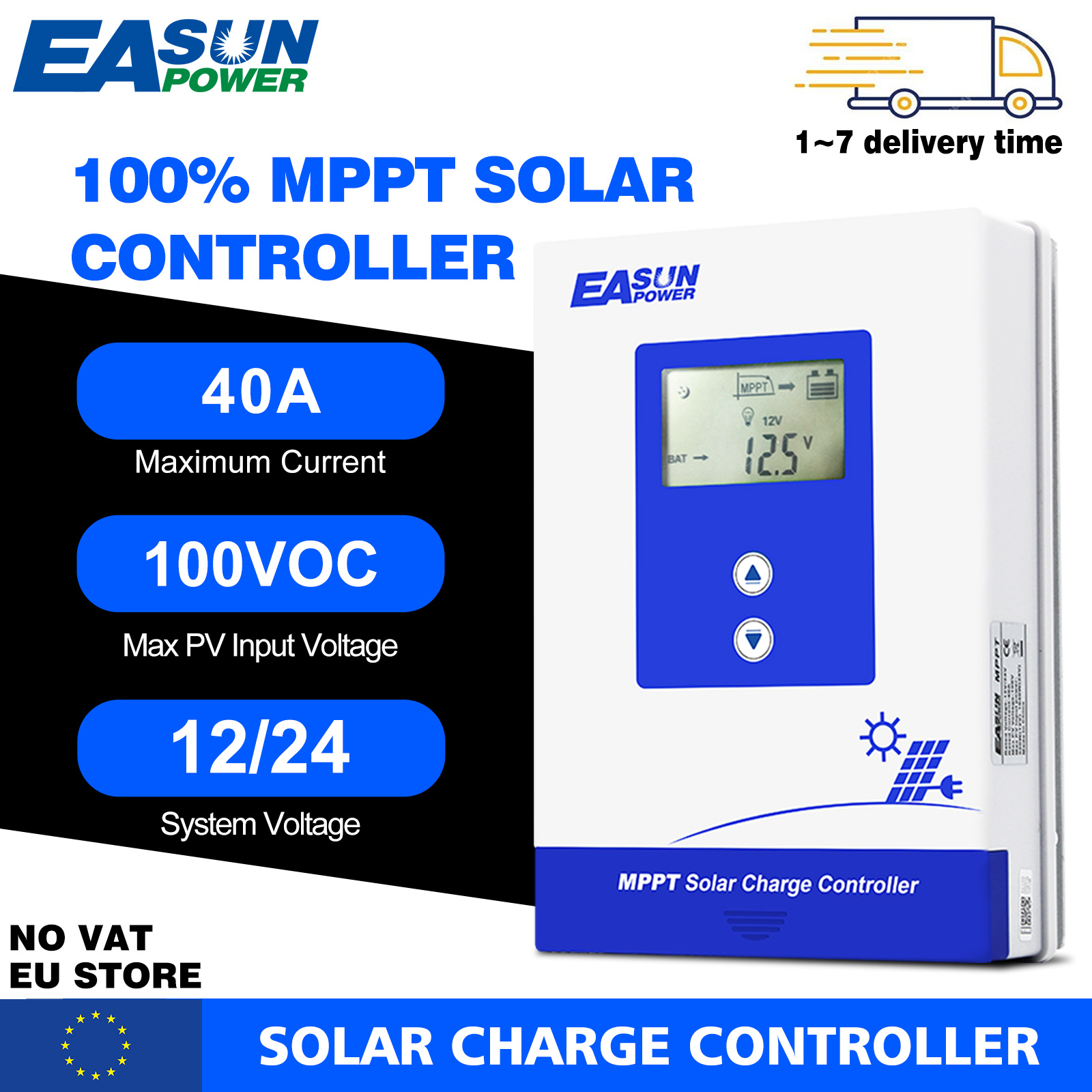 Easun Power 40A MPPT Solar Charger Controller Automatic Recognition 12V 24V for Max PV 100VOC Lead Acid or Lifepo4 Lithium Battery