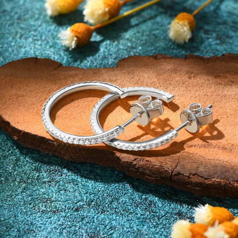 Moissanite Silver 925 Earrings Simple Big Half Circle Drop Piercing Ear Jewelry Open C Hoop Stud Earrings for Women