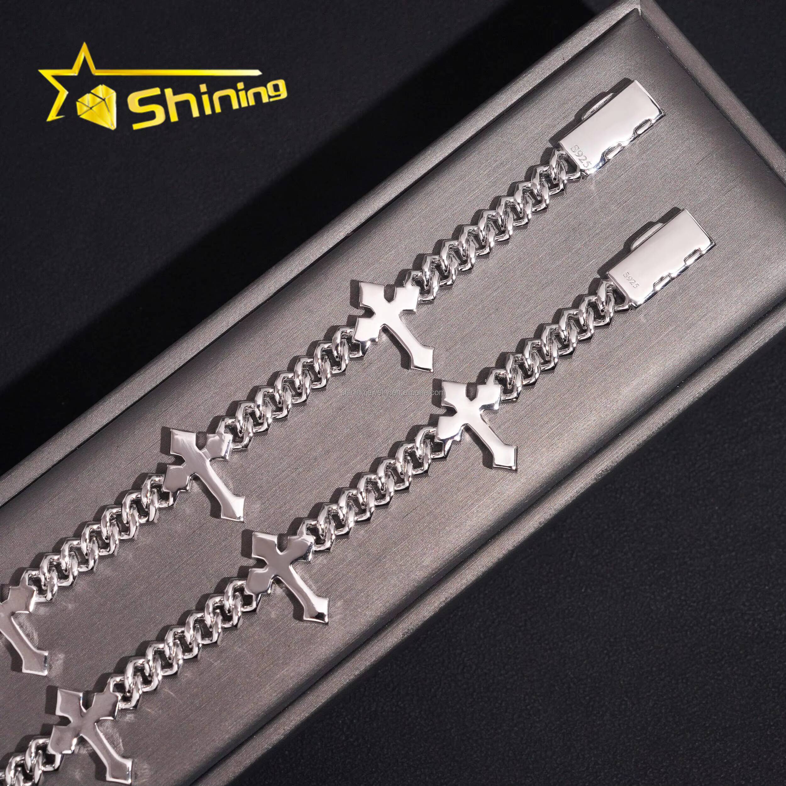 Fashion Luxury Style Hot Selling Pass Diamond Tester Hip Hop VVS Moissanite Iced Out S925 Silver Cuban Cross Bracelet Man